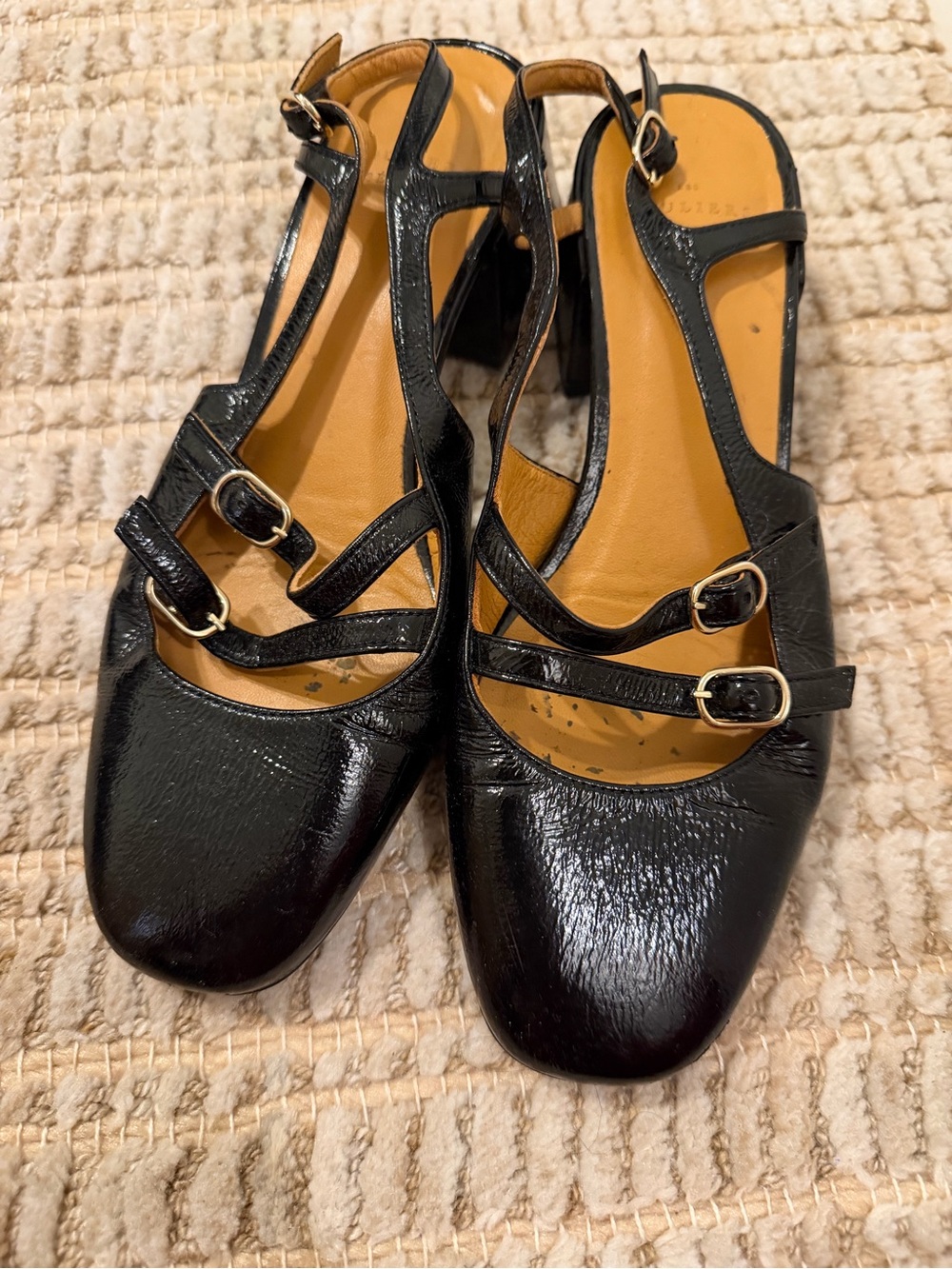 Sezane Black Patent Multi-Strap Slingback Heels
